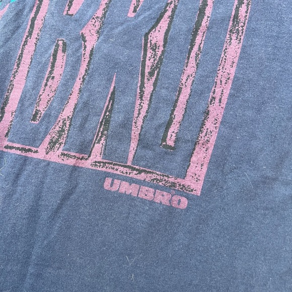 Vintage Umbro Shirt Mens Large Navy Blue Double Sided Soccer Futbol Graphic Tee - Picture 3 of 9